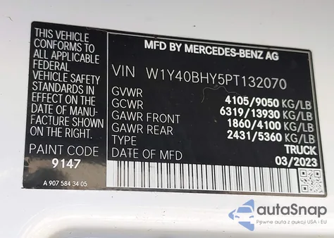 2023 Mercedes-Benz Sprinter 2500 Standard Roof 4-Cyl Gas из США, поврежденный, VIN W1Y40BHY5PT132070